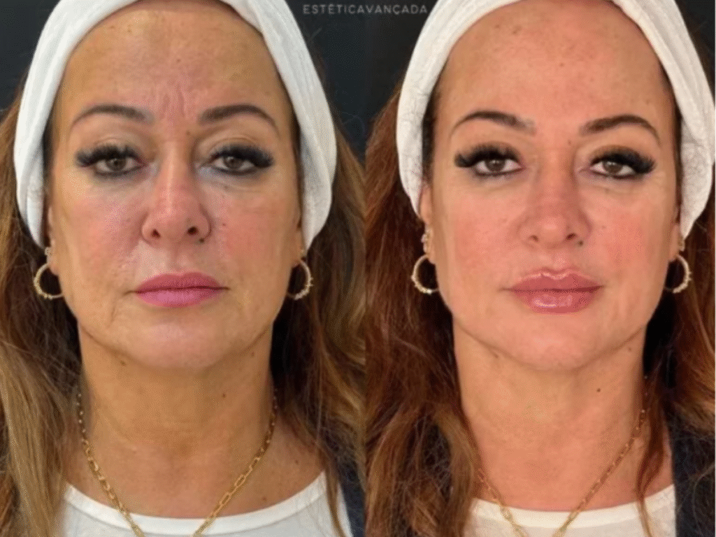 Antes x depois de Nadine Gonçalves, mãe e Neymar, após reconhecimento facial (Foto: Reprodução)