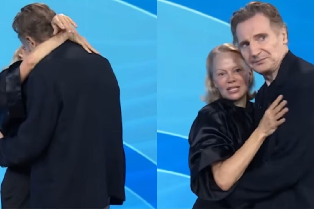 Beijo entre Pamela Anderson e Liam Neeson agita os bastidores de Hollywood